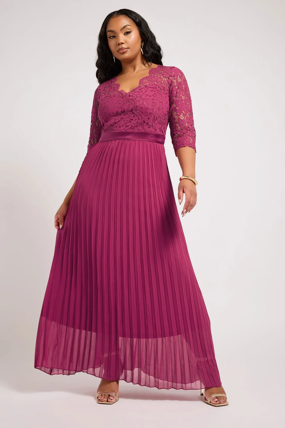 Yours London Curve Pink Lace Wrap Pleated Maxi Dress - Size 26-28 Image 1