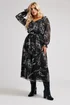 Yours London Curve Black & White Floral Print Metallic Midaxi Dress With Belt - 30-32 Image 4