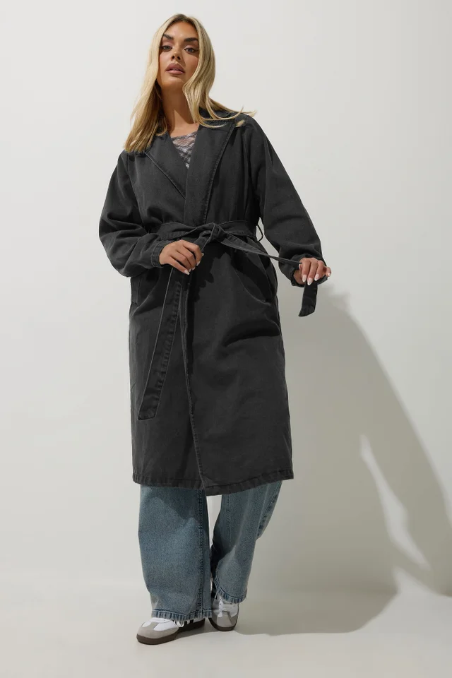 Yours Limited Collection Curve Black Washed Belted Denim Trench Coat