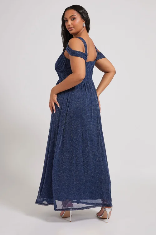 Yours London Curve Navy Blue Metallic Midaxi Dress - 20 Image 4