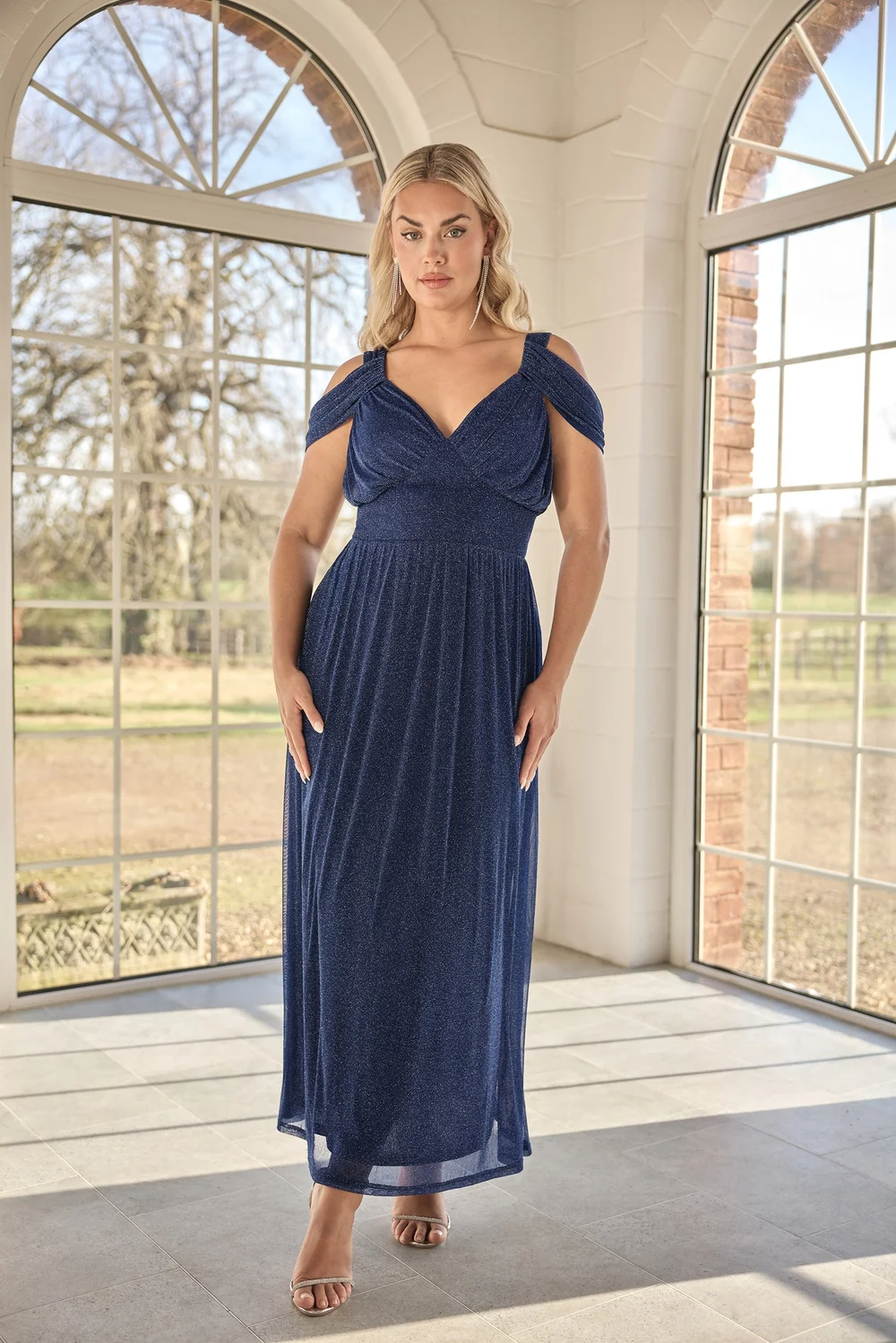 Yours London Curve Navy Blue Metallic Midaxi Dress - 20 Image 1