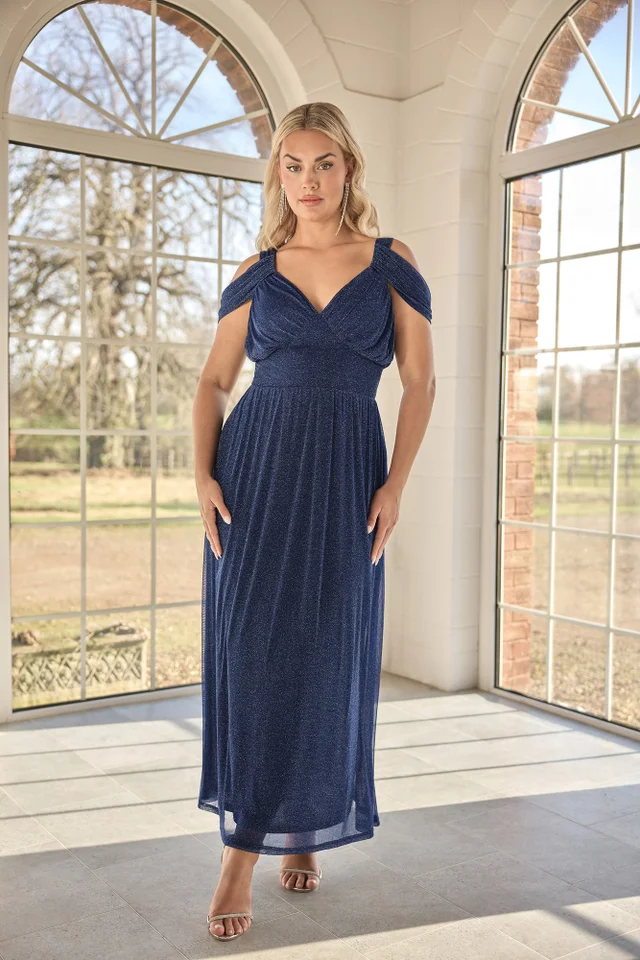 Yours London Curve Navy Blue Metallic Midaxi Dress