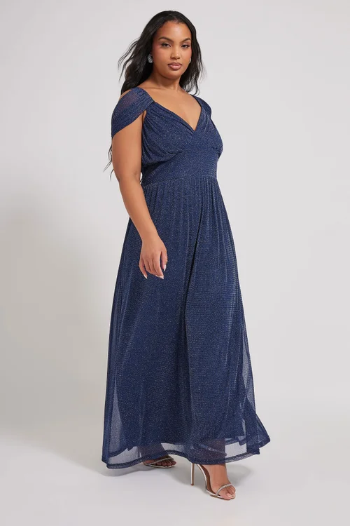 Yours London Curve Navy Blue Metallic Midaxi Dress - 20 Image 2