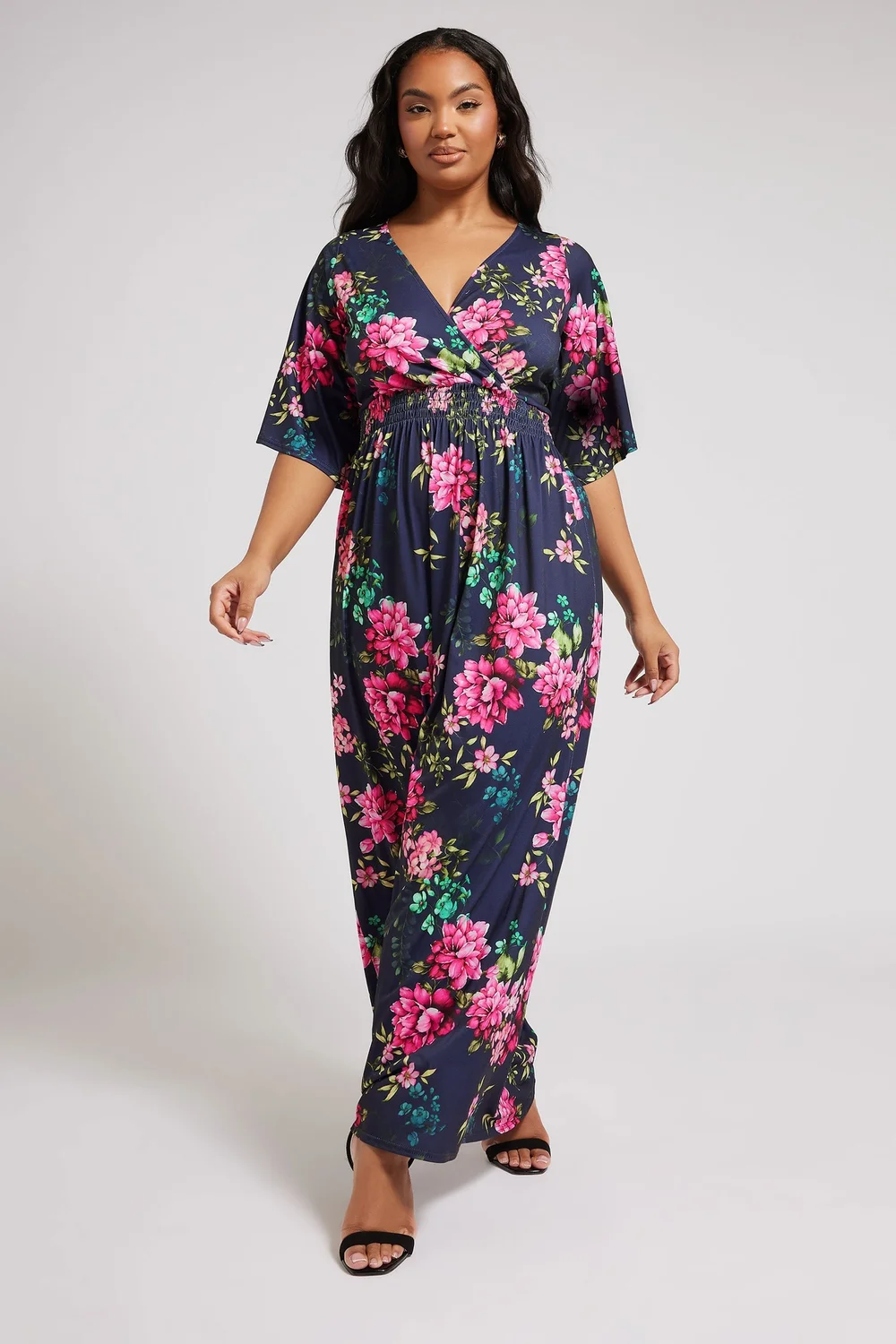 Yours London Curve Navy Blue Floral Print Maxi Dress - Size 20 Image 1