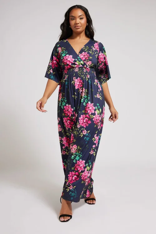 Yours London Curve Navy Blue Floral Print Maxi Dress - Size 20 Image 1