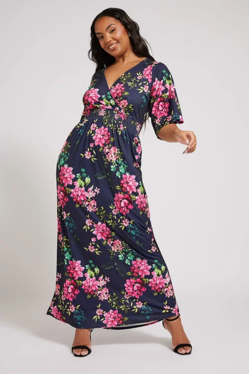 Yours London Curve Navy Blue Floral Print Maxi Dress - Size 20 Image 2
