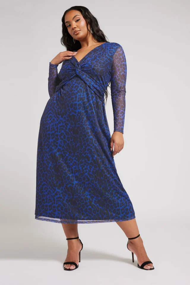 Yours London Curve Blue Animal Print Twist Front Midaxi Dress