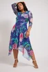 Yours London Curve Blue Floral Asymmetric Cowl Neck Mesh Dress - 20 Image 2
