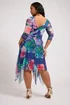 Yours London Curve Blue Floral Asymmetric Cowl Neck Mesh Dress - 20 Image 3