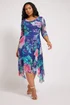 Yours London Curve Blue Floral Asymmetric Cowl Neck Mesh Dress - 20 Image 1