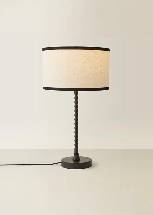 ValueLights Maeve Black Bobbin Table Lamp Linen Black Trim Shade - One Size Image 3