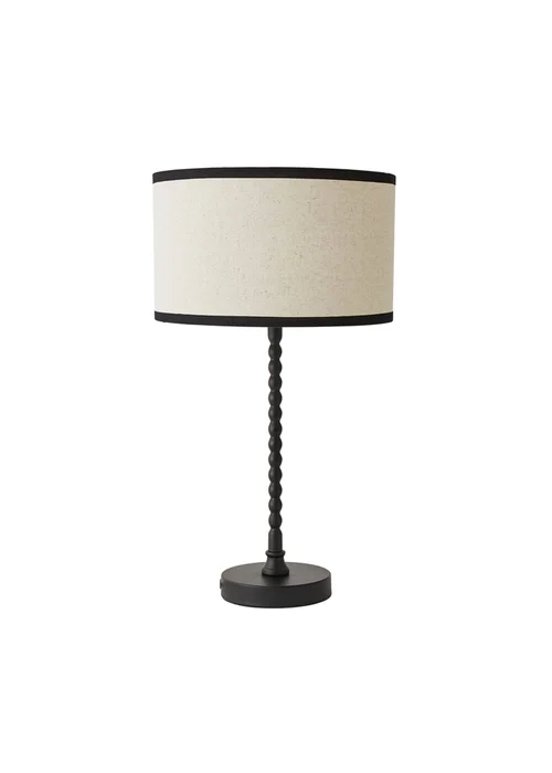 ValueLights Maeve Black Bobbin Table Lamp Linen Black Trim Shade - One Size Image 4