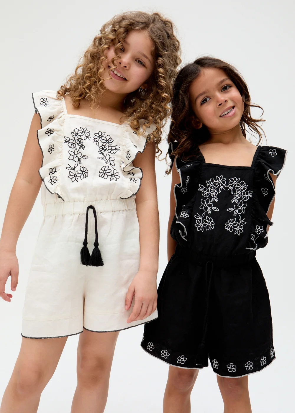 Raffya Kids Ecru Philo Ruffle Neck Embroidered Playsuit (3-9 Years) - Age 3 Years Image 1