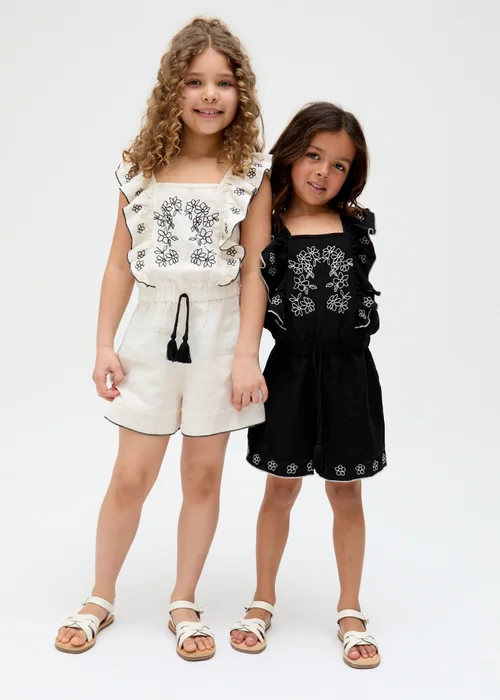 Raffya Kids Ecru Philo Ruffle Neck Embroidered Playsuit (3-9 Years) - Age 3 Years Image 3