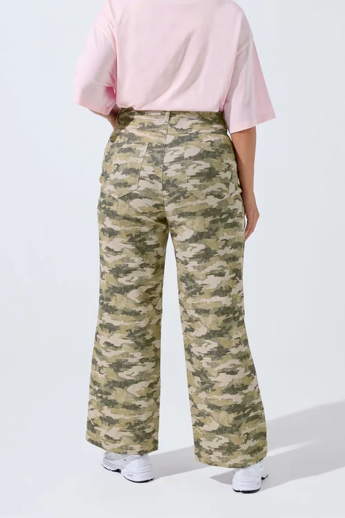 Yours Limited Collection Curve Khaki Green Camo Wide Leg Jeans - 16 Image 4