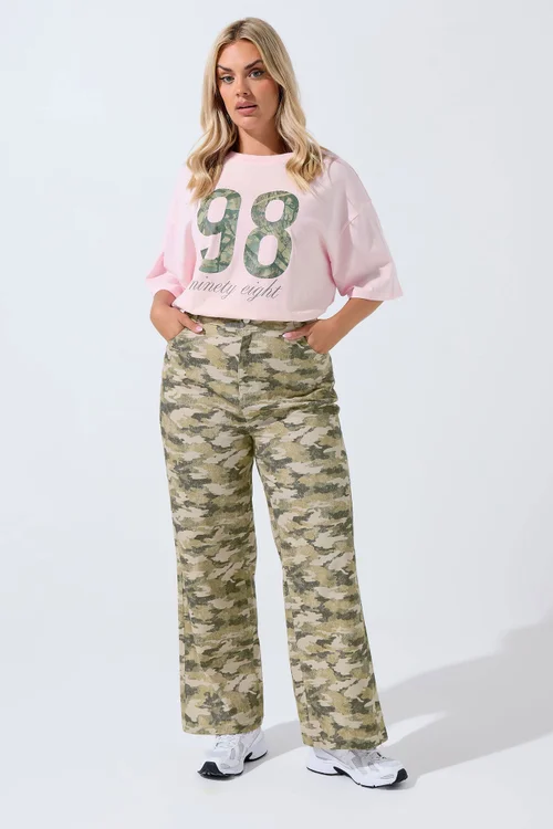 Yours Limited Collection Curve Khaki Green Camo Wide Leg Jeans - 16 Image 2
