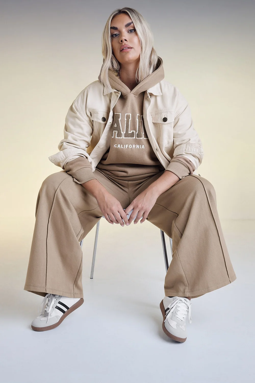 Yours Curve Light Brown Wide Leg Joggers - 26-28 Image 1