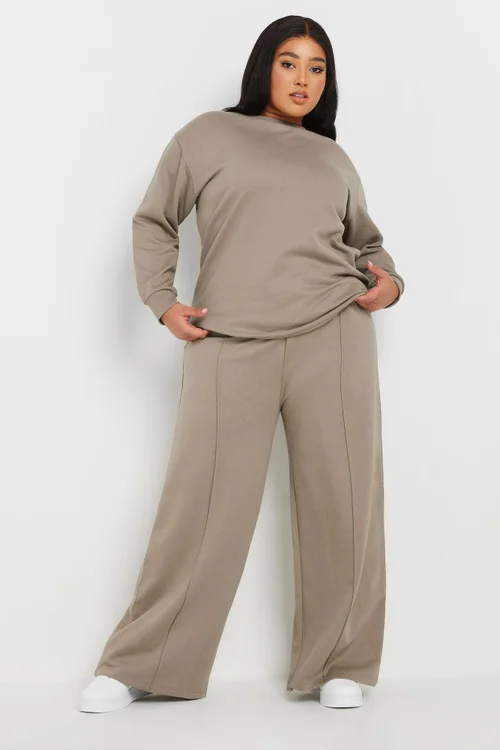 Yours Curve Light Brown Wide Leg Joggers - 26-28 Image 3