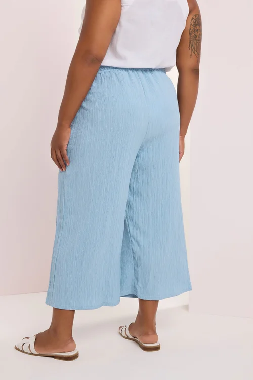 Yours Curve Light Blue Crinkle Midaxi Culottes - 14 Image 3