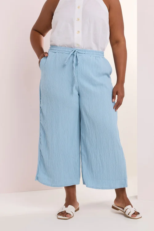 Yours Curve Light Blue Crinkle Midaxi Culottes - 14 Image 1