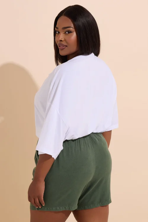 Yours Curve Khaki Green Chambray Shorts - 26-28 Image 3