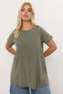 Yours Curve Khaki Green Acid Wash Ribbed Swing T-Shirt - Size 22-24 Image 1