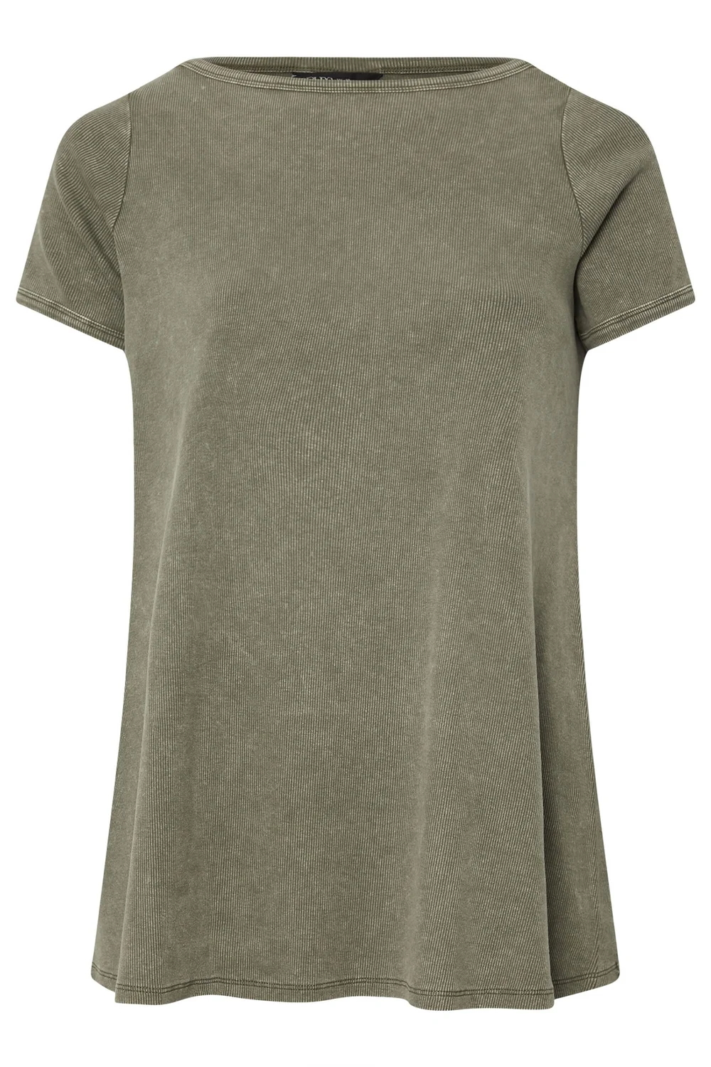 Yours Curve Khaki Green Acid Wash Ribbed Swing T-Shirt - Size 22-24 Image 5