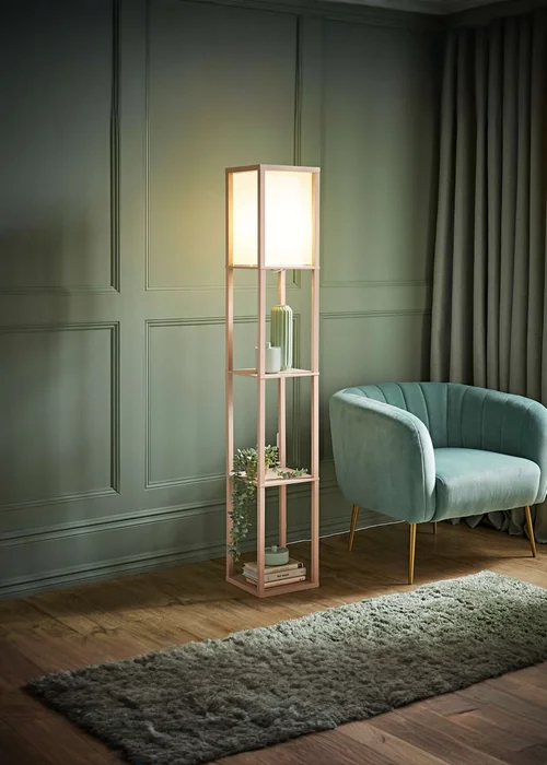 ValueLights Struttura Pink Wood Shelving Floor Lamp - One Size Image 2