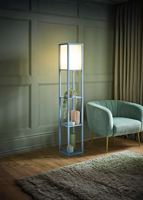 ValueLights Struttura Blue Wood Shelving Floor Lamp - One Size Image 2