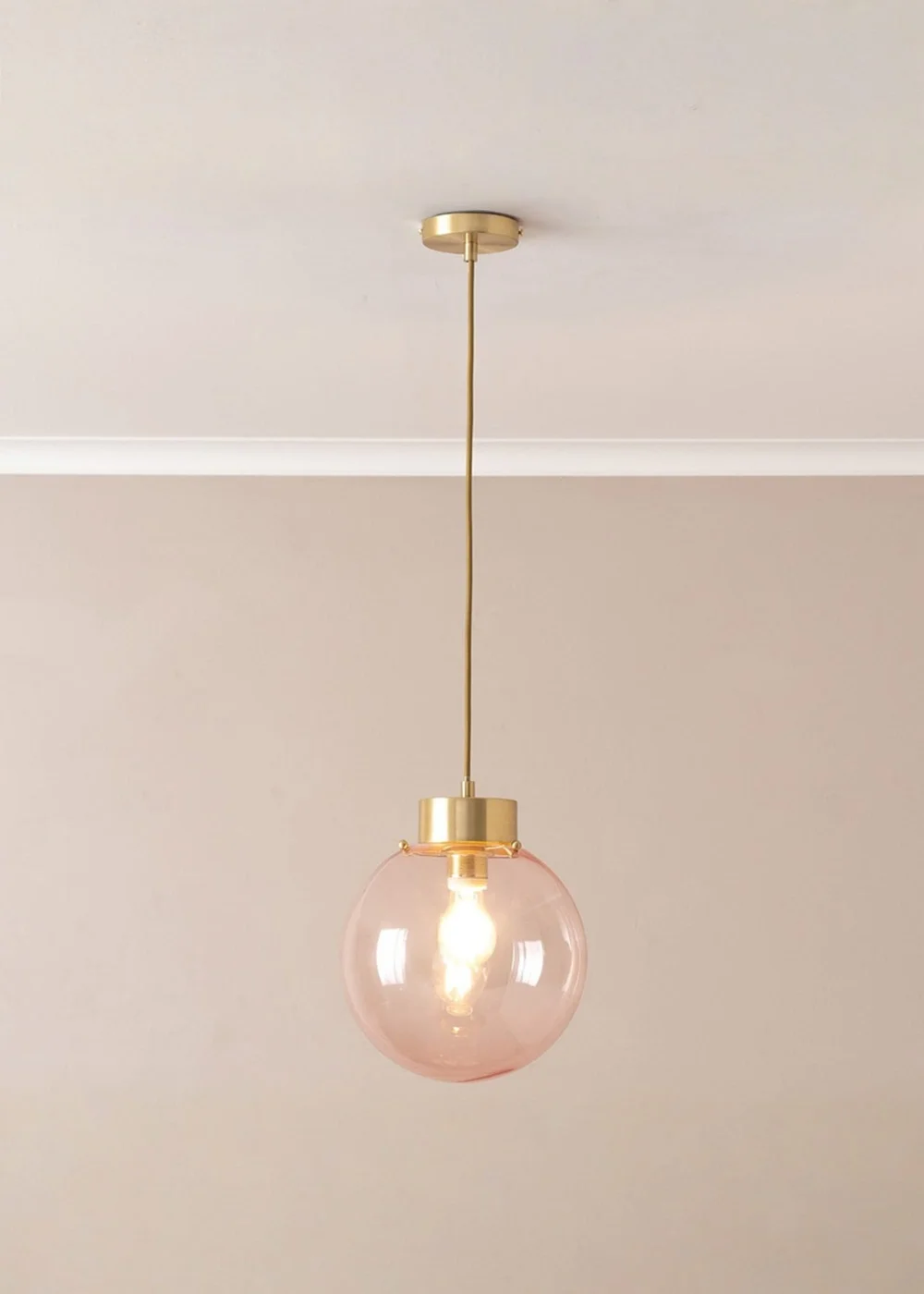 ValueLights Frenchie Pink Glass Globe Brushed Gold Capped Ceiling Light - One Size Image 2