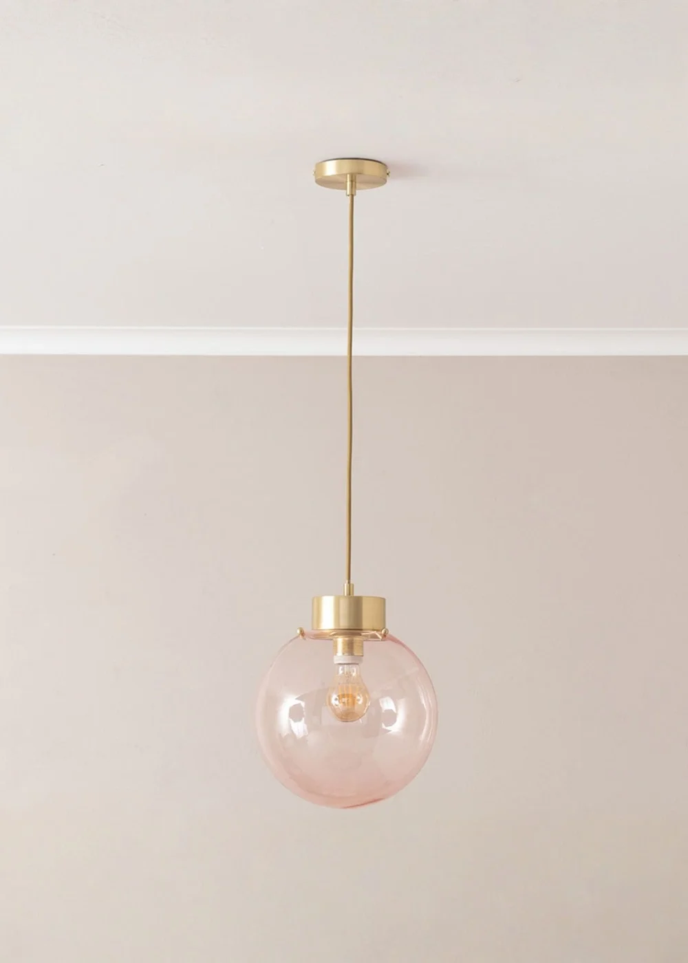 ValueLights Frenchie Pink Glass Globe Brushed Gold Capped Ceiling Light - One Size Image 1