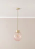ValueLights Frenchie Pink Glass Globe Brushed Gold Capped Ceiling Light - One Size Image 1
