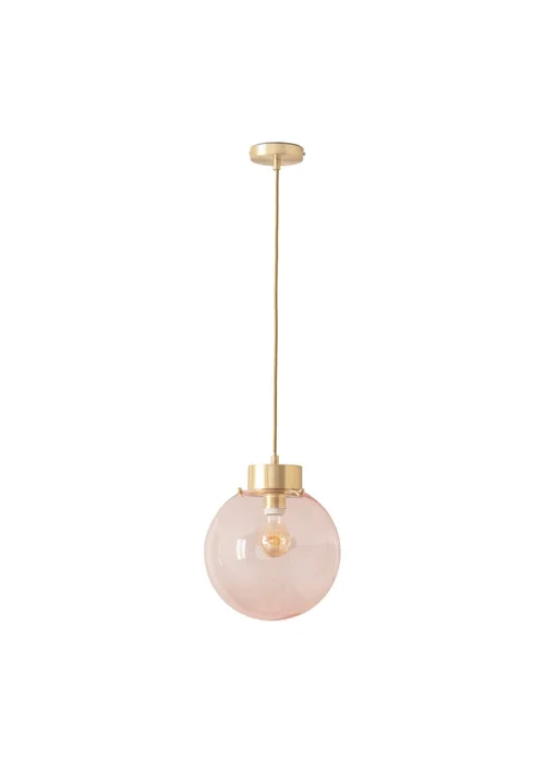 ValueLights Frenchie Pink Glass Globe Brushed Gold Capped Ceiling Light - One Size Image 3