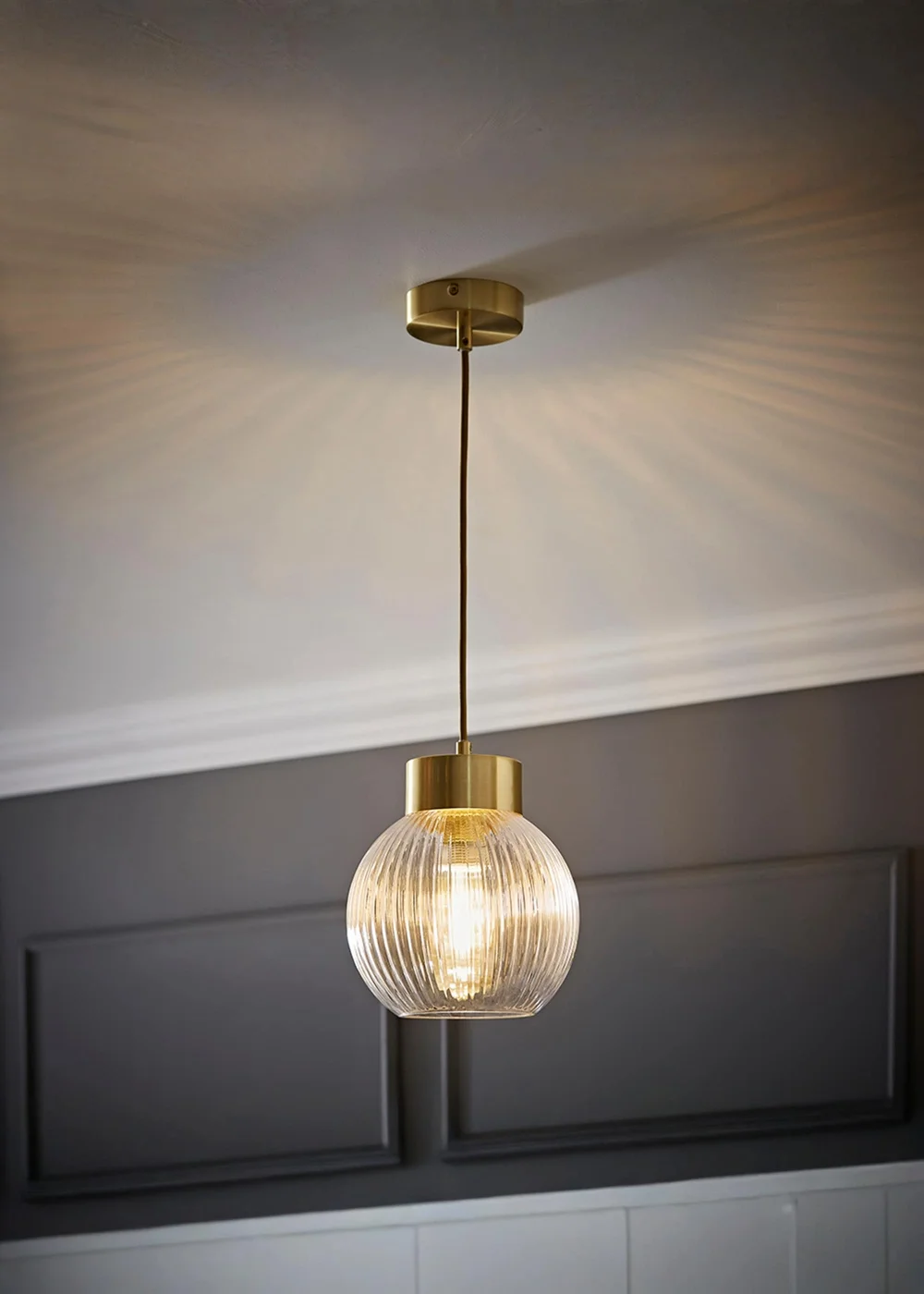 ValueLights Maddison Ribbed Glass Shade Brushed Gold Capped Ceiling Light - One Size Image 1