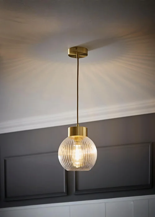 ValueLights Maddison Ribbed Glass Shade Brushed Gold Capped Ceiling Light - One Size Image 1