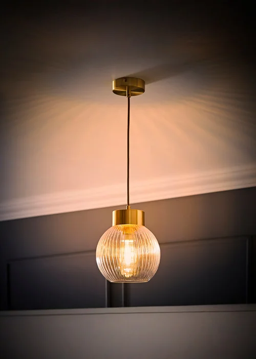 ValueLights Maddison Ribbed Glass Shade Brushed Gold Capped Ceiling Light - One Size Image 2