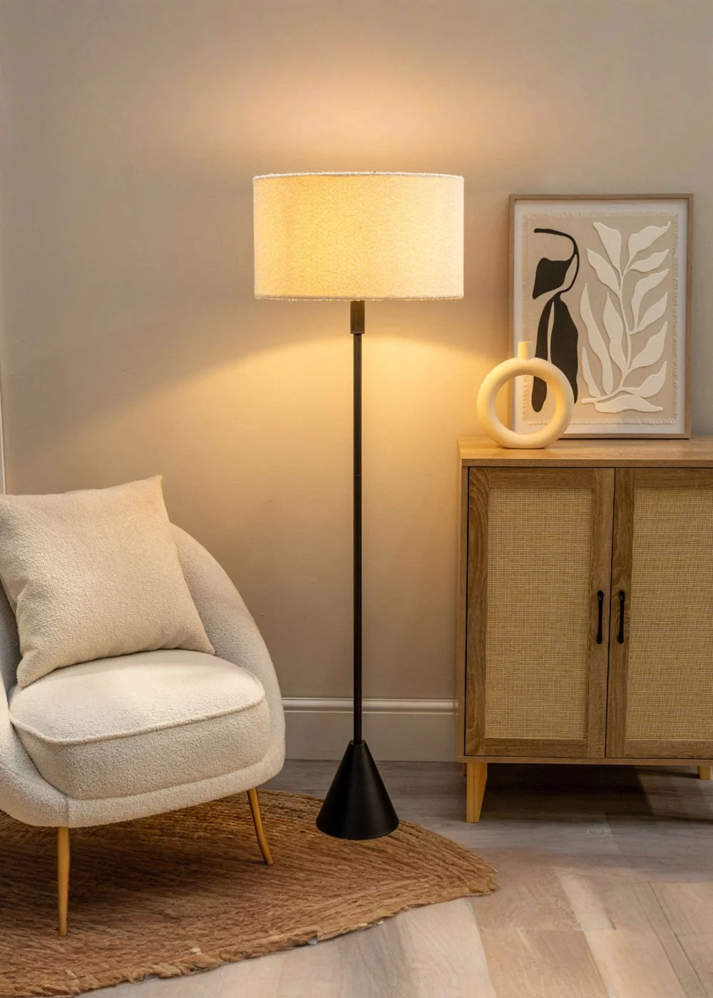 ValueLights Mitch Wood Triangle Floor Lamp Natural Lampshade - One Size Image 1