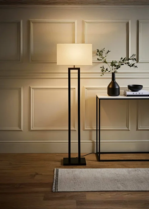 ValueLights Gloria Black Double Stem Metal Floor Lamp with Rectangular Lampshade - One Size Image 1