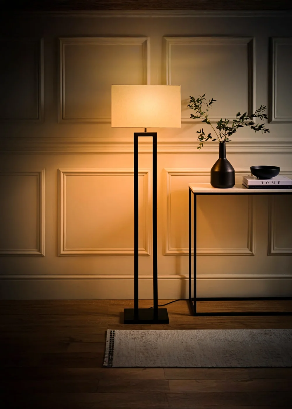 ValueLights Gloria Black Double Stem Metal Floor Lamp with Rectangular Lampshade - One Size Image 2