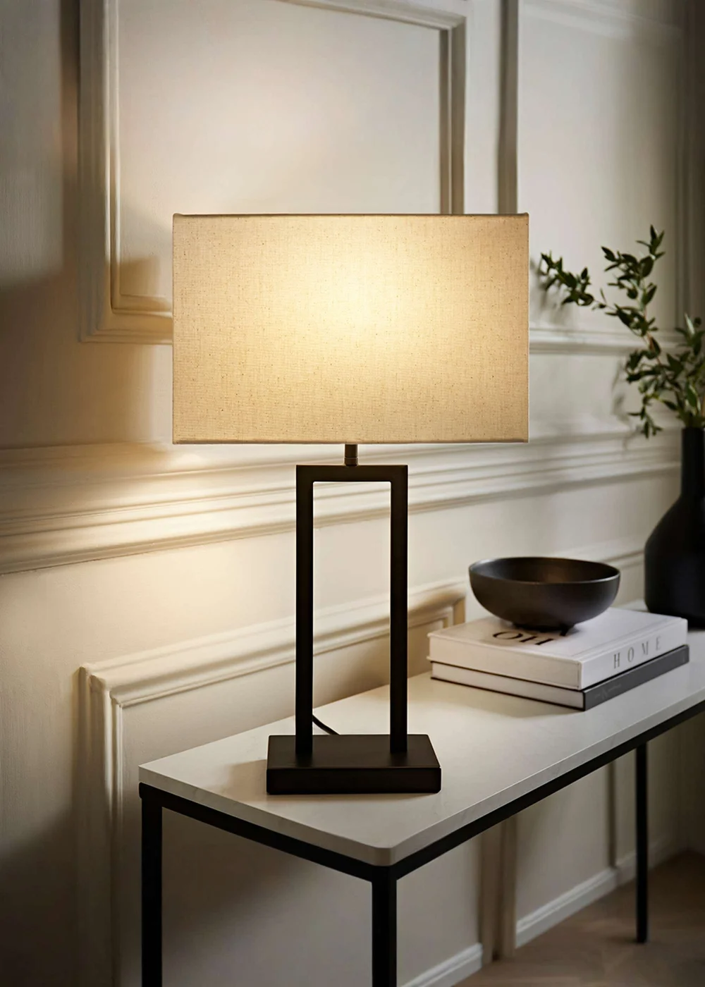 ValueLights Gloria Black Double Stem Table Lamp with Rectangular Lampshade - One Size Image 1