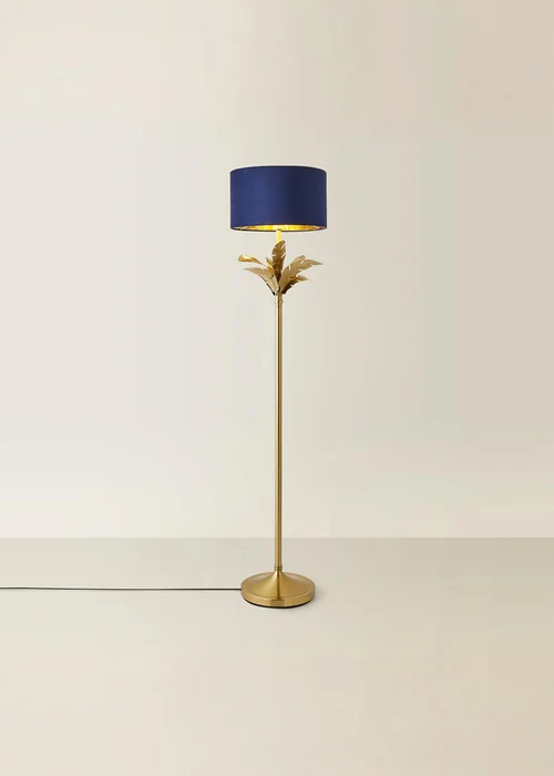 ValueLights Christina Gold Palm Leaf Floor Lamp Navy Velvet Lampshade - One Size Image 3
