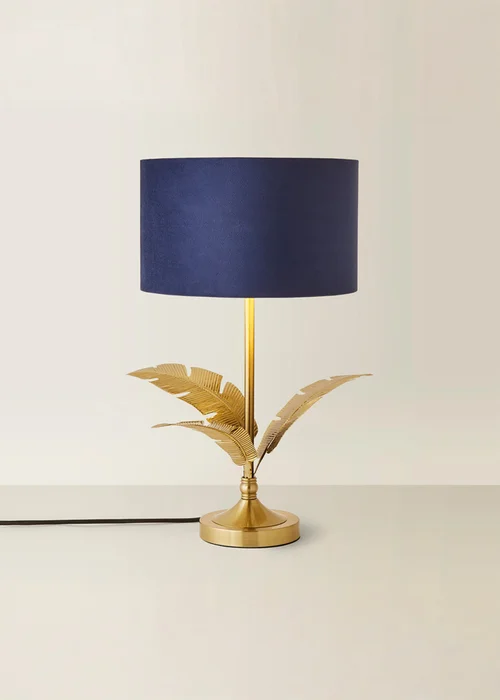 ValueLights Christina Gold Palm Leaf Table Lamp Navy Velvet Lampshade - One Size Image 3