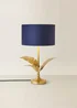 ValueLights Christina Gold Palm Leaf Table Lamp Navy Velvet Lampshade - One Size Image 3