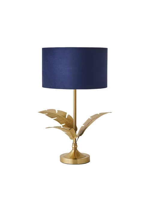 ValueLights Christina Gold Palm Leaf Table Lamp Navy Velvet Lampshade - One Size Image 4