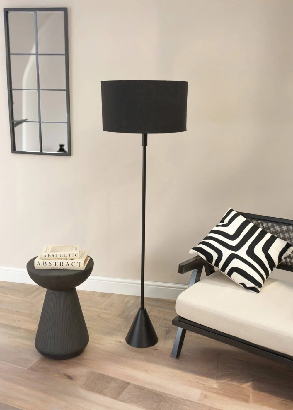 ValueLights Mitch Wood Triangle Floor Lamp Black Lampshade - One Size Image 1