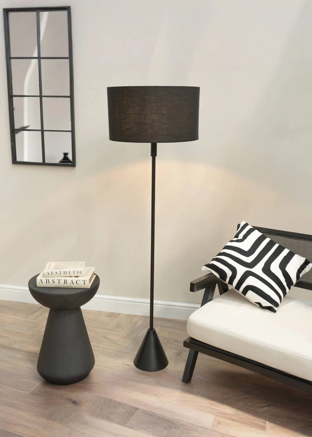 ValueLights Mitch Wood Triangle Floor Lamp Black Lampshade - One Size Image 2