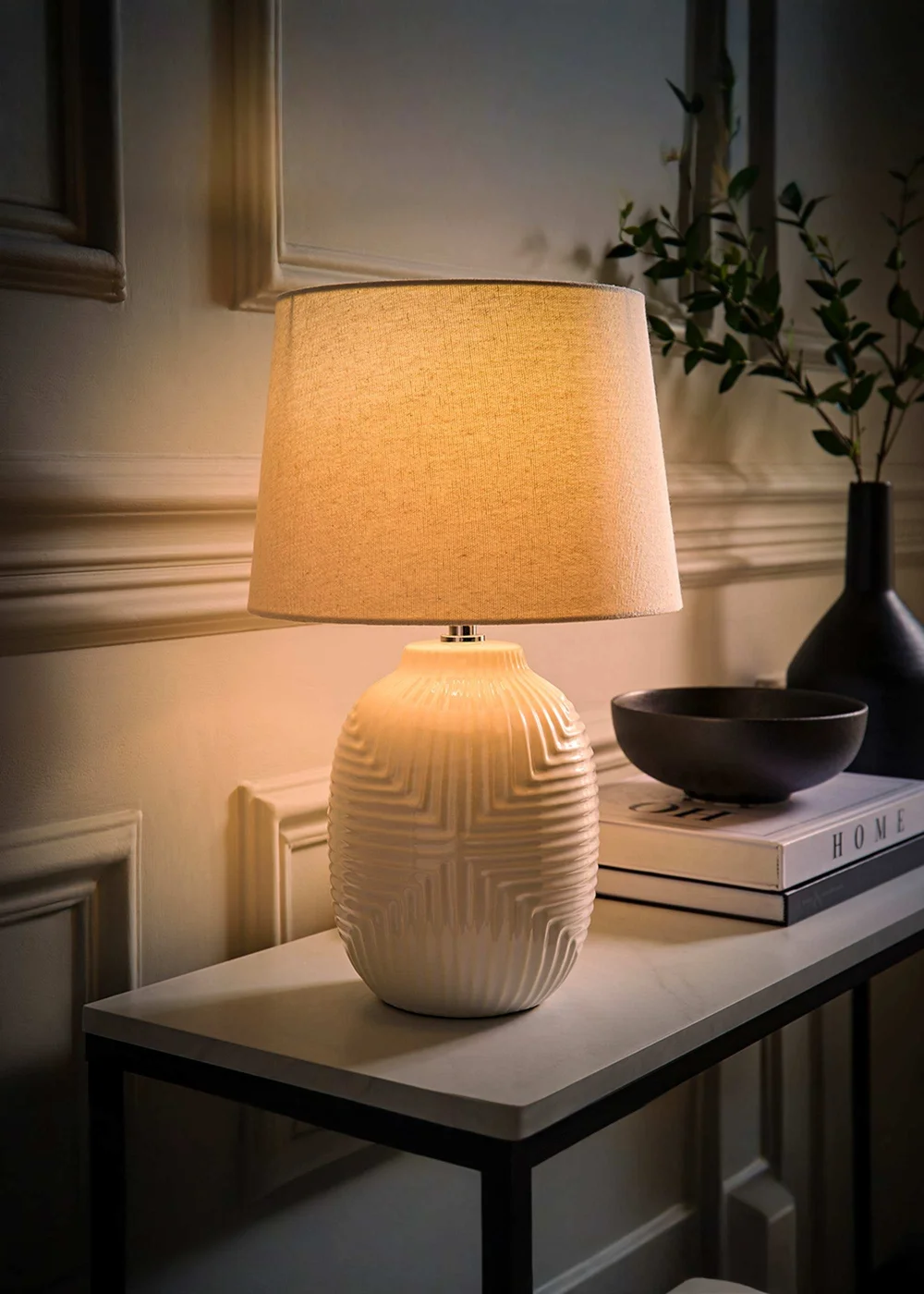 ValueLights Harrison White Ribbed Medium Table Lamp - One Size Image 2