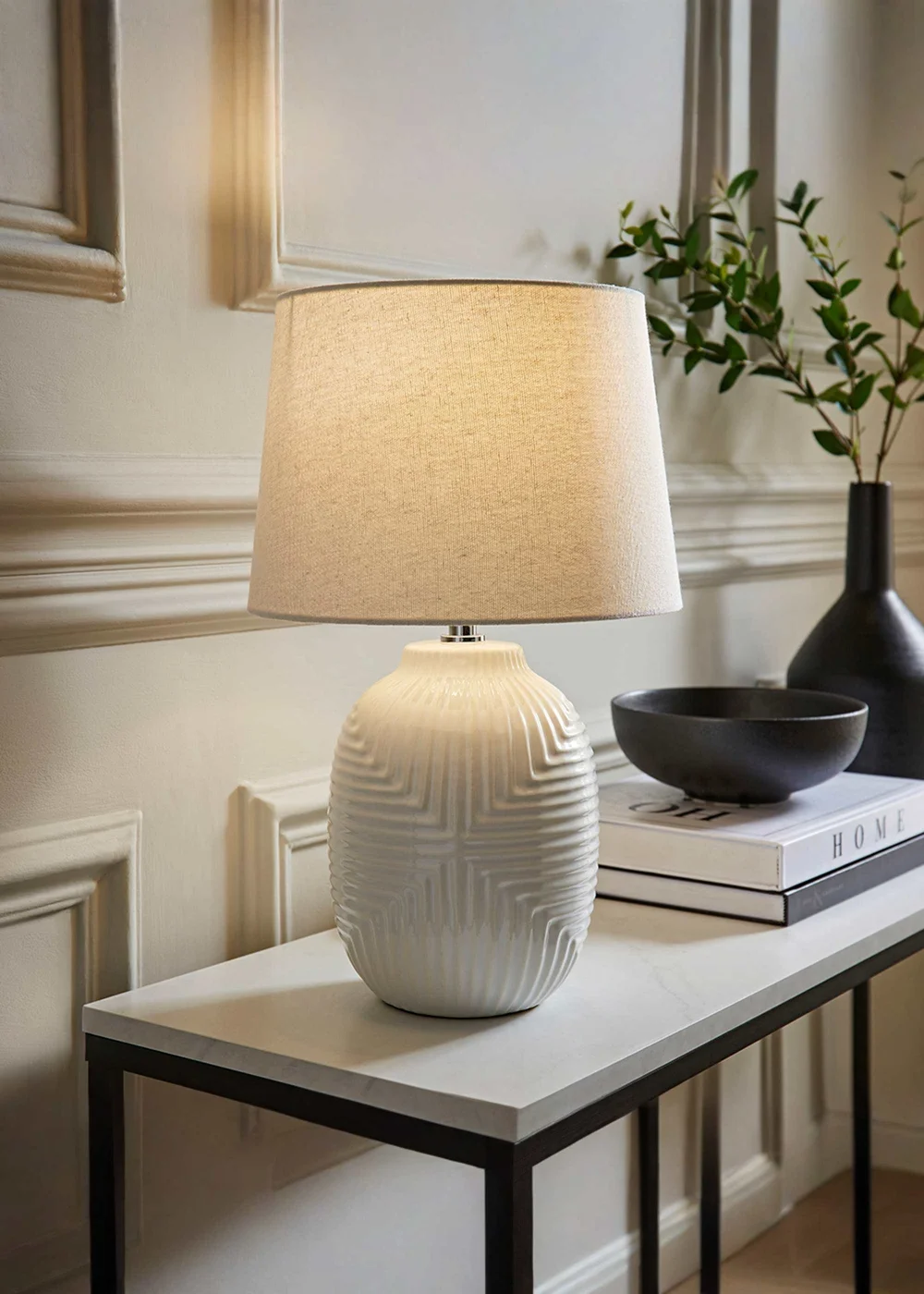 ValueLights Harrison White Ribbed Medium Table Lamp - One Size Image 1