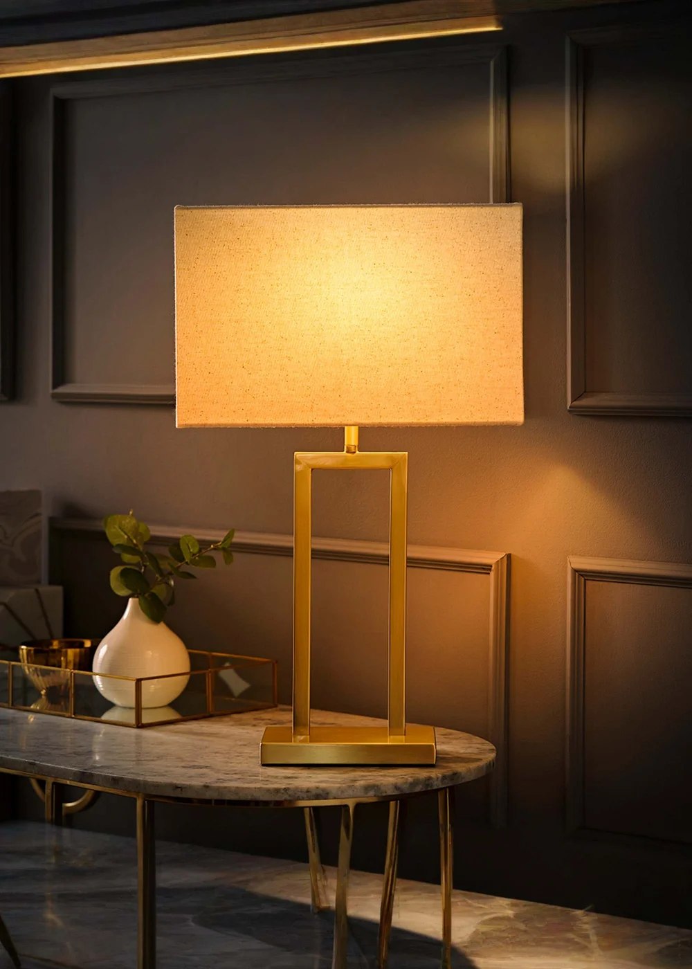 ValueLights Gloria Gold Double Stem Table Lamp with Rectangular Lampshade - One Size Image 2
