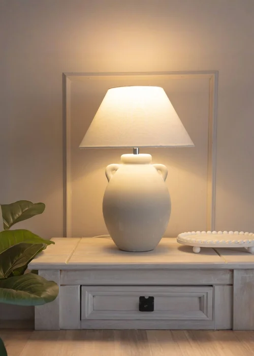 ValueLights Daphne Stoneware Ceramic Vase Table Lamp Tapered Lampshade - One Size Image 2